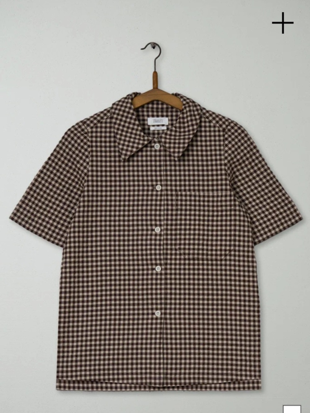 Gingham Short-Sleeve Button-Down Shirt in Brown and Cream